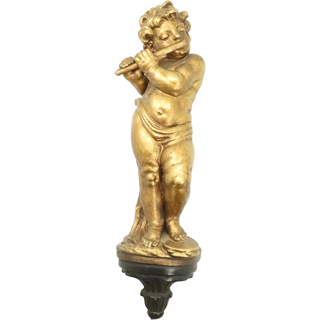 Hard Carved Gilt Wood Putti Playing Flute Wall Mount (1 of 8)
