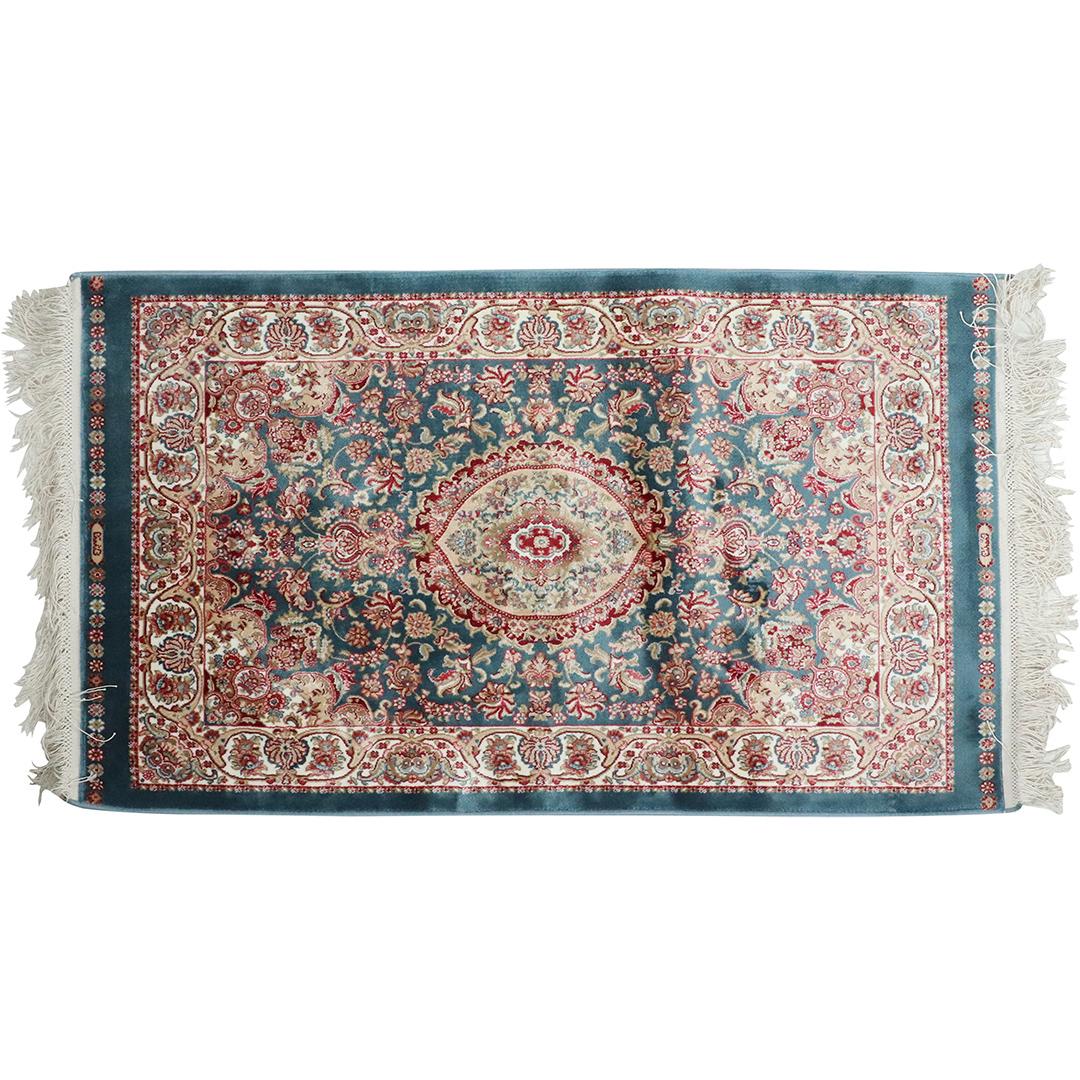 Silk Tight Woven Oriental Scatter Rug Blue Cream Colors (1 of 9)