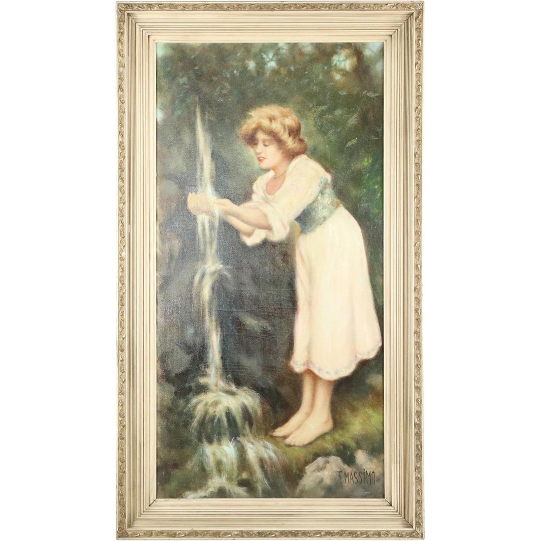 T Massimo, Large Oil Painting, Woman at Waterfall (1 of 8)
