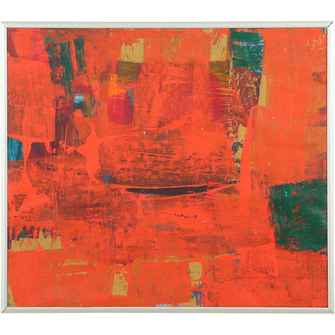 Mid-Century Modern Orange Abstract Oil Painting Framed (1 of 6)