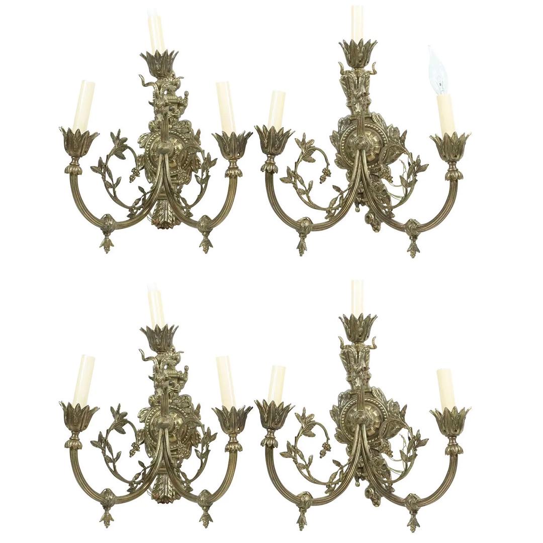 [4] Ornate Cast Brass Metal 3-Light Wall Sconces (1 of 9)