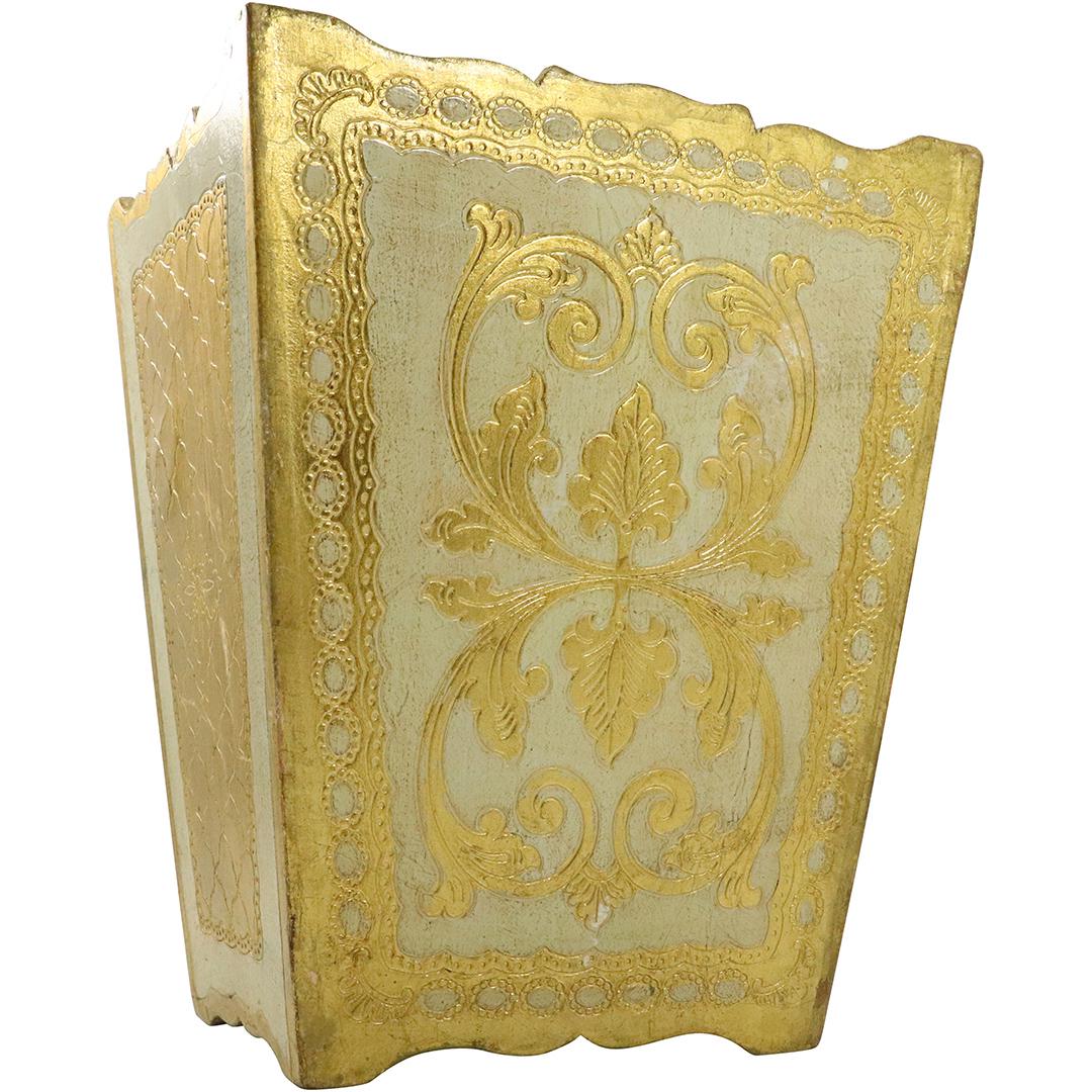 Italian Gold Decorated Wood Bucket with Tassel Tie Back (1 of 10)