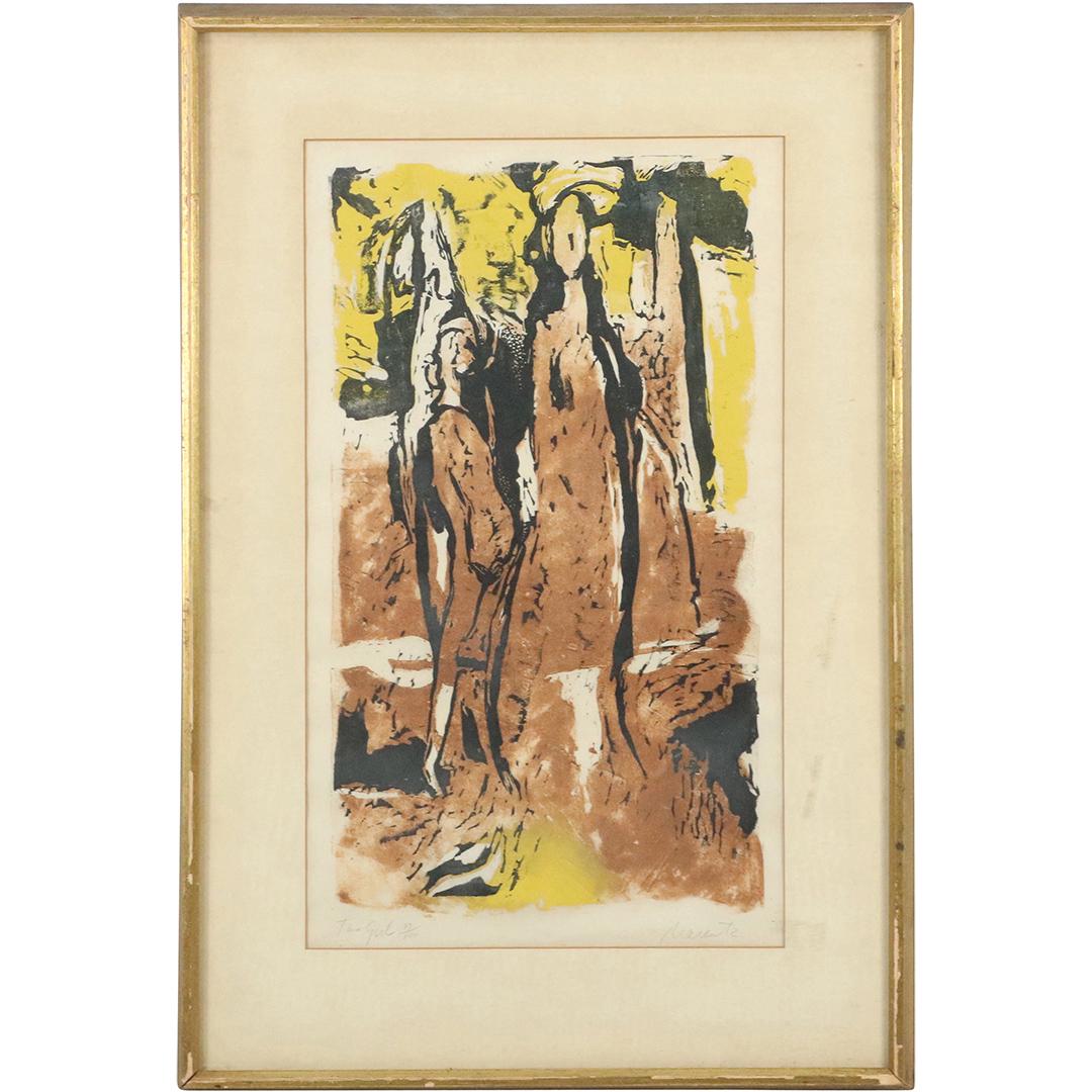 Mid-Century Modern Lithograph "2 Girls" Pencil Signed (1 of 8)