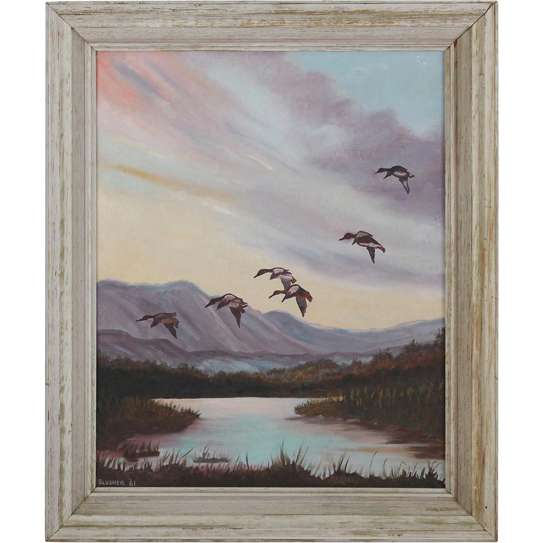 Helen Slusher 1961 [Ohio], Ducks Over Marsh Stream O/b (1 of 8)