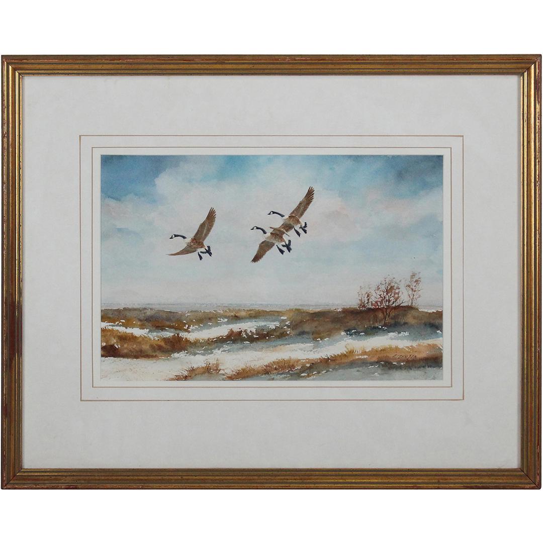 Edmond Johnson, Mass., Watercolor Ducks Over Marsh (1 of 9)