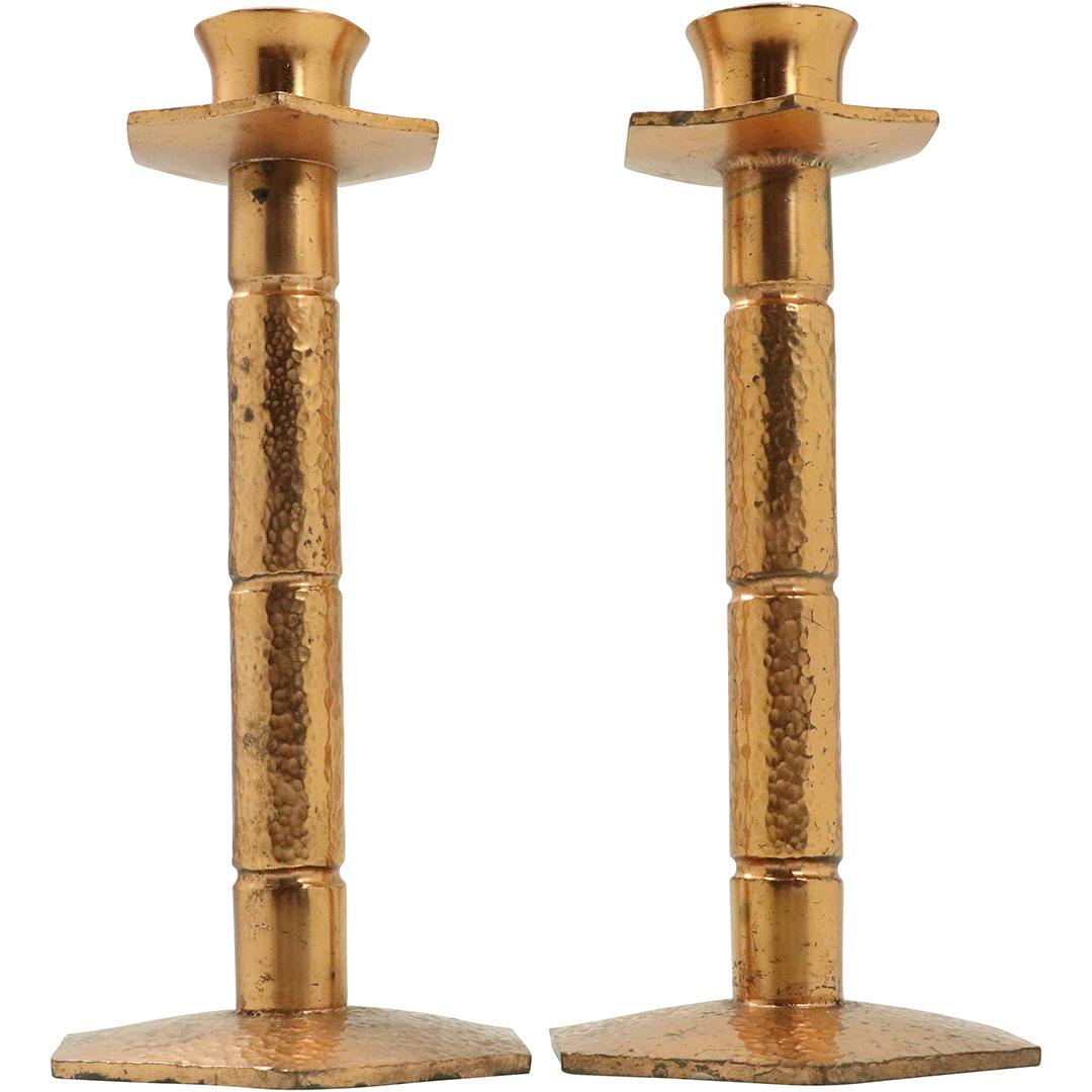 Arts & Crafts Solid Copper Hand Hammered Candlesticks (1 of 5)
