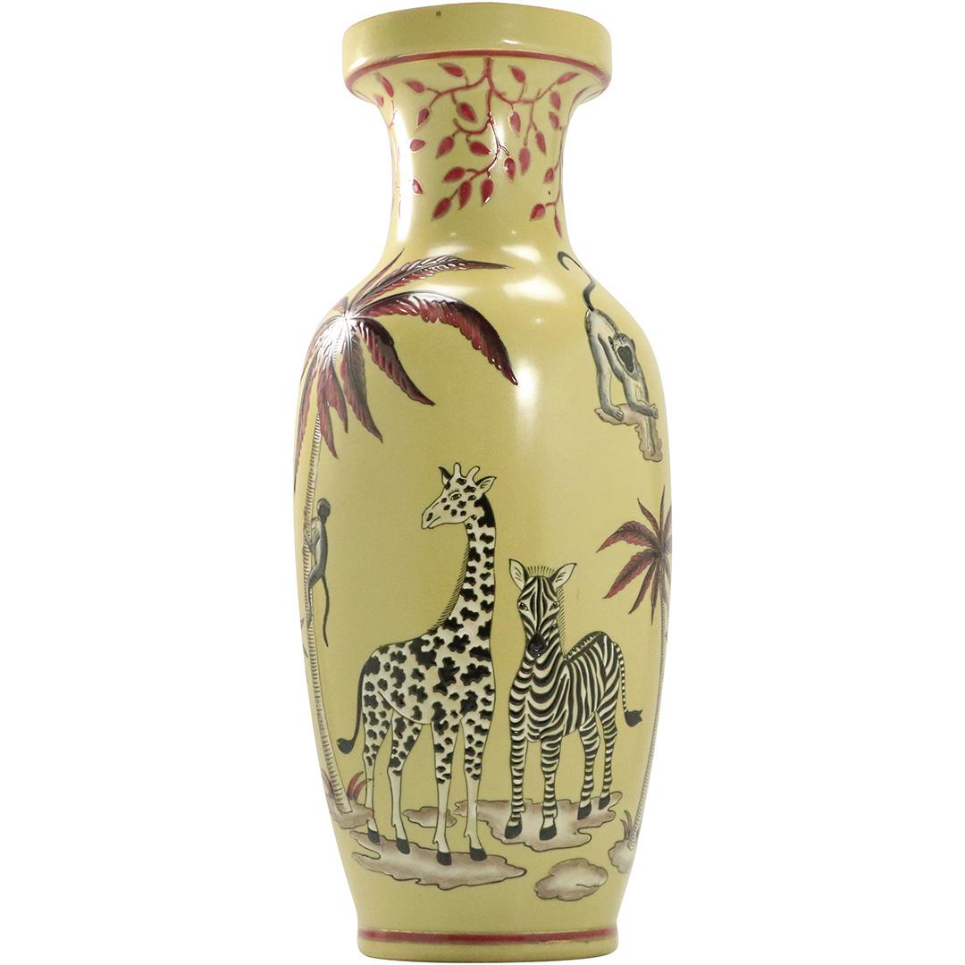 Porcelain Tall Vase with Giraffe, Zebra, Monkey (1 of 7)