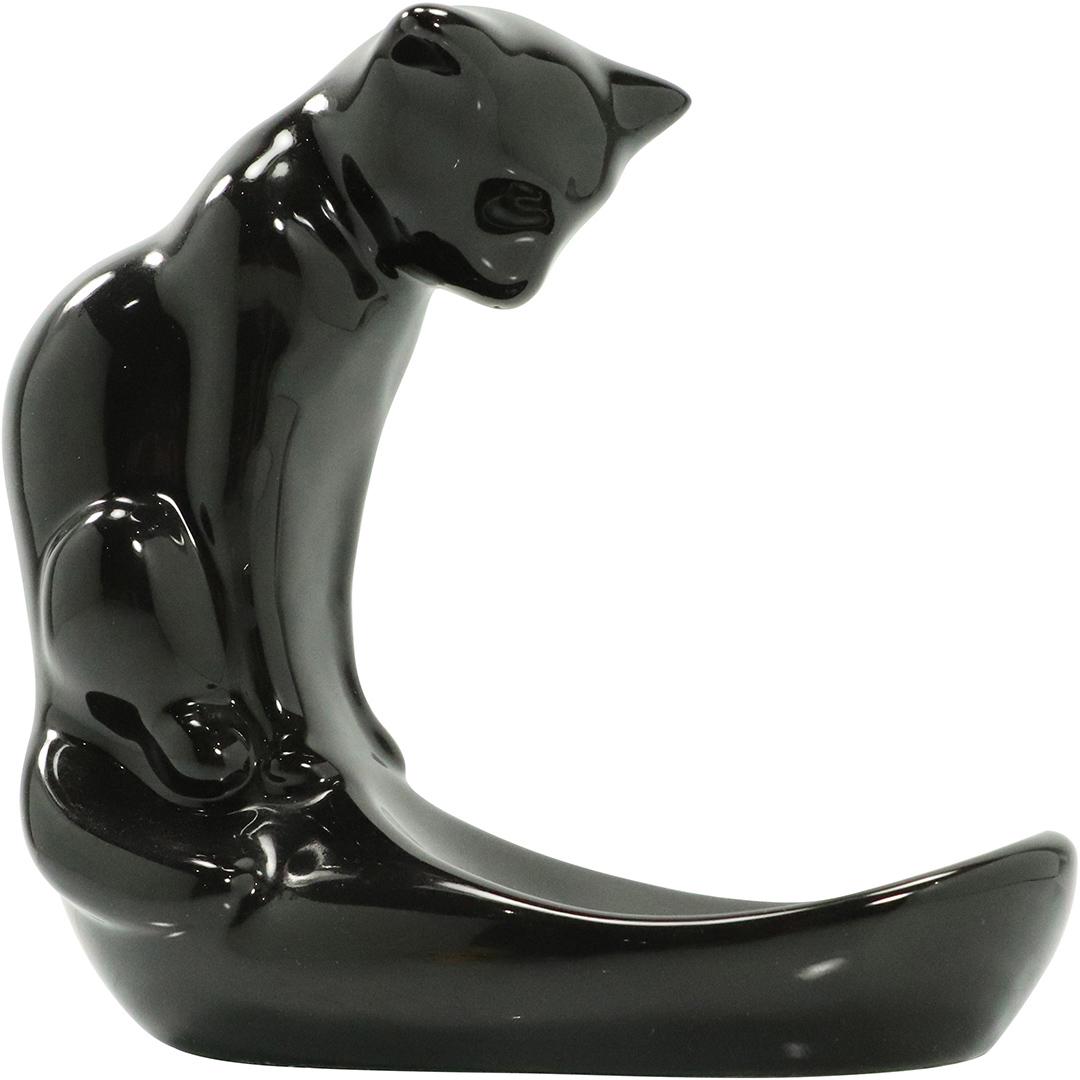 Mid-Century Modern Black Ceramic CAT Figure Dish (1 of 6)
