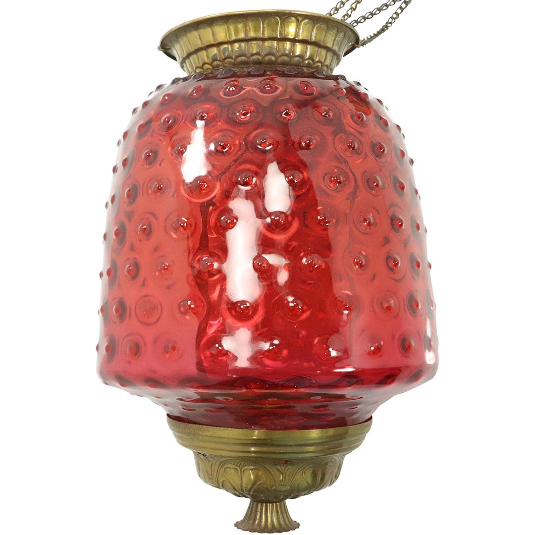 Victorian Cranberry Hobnail Pull Down Fixture (1 of 7)