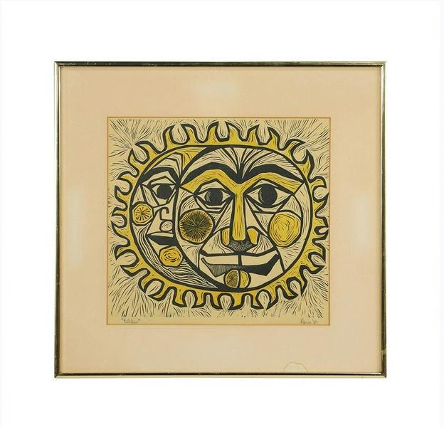 Mid-Century Woodcut Sun & Moon "Eclipse" Signed 1967 (1 of 7)