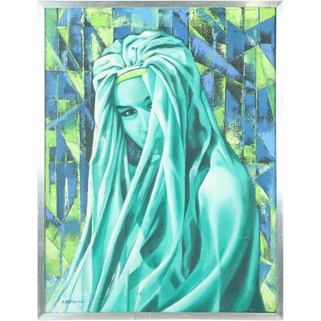 Benjamin Britt, Oil/c Portrait Young Girl Long Hair: Benjamin Britt, Oil/c Portrait Young Girl Long Hair. Oil on canvas painting. Signed: B. Britt ; Original frame. Well listed American Artist. Size: 24x18 image, 25x19 outside frame. ASKart: Benjamin Br