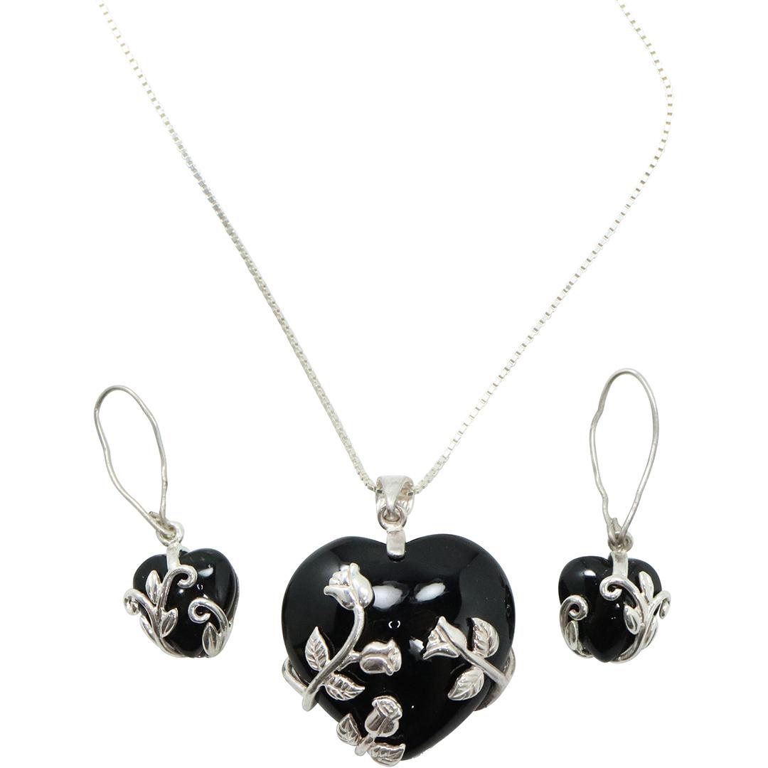 3 Pc Set .925 Sterling Black Onyx Necklace & Earrings (1 of 6)