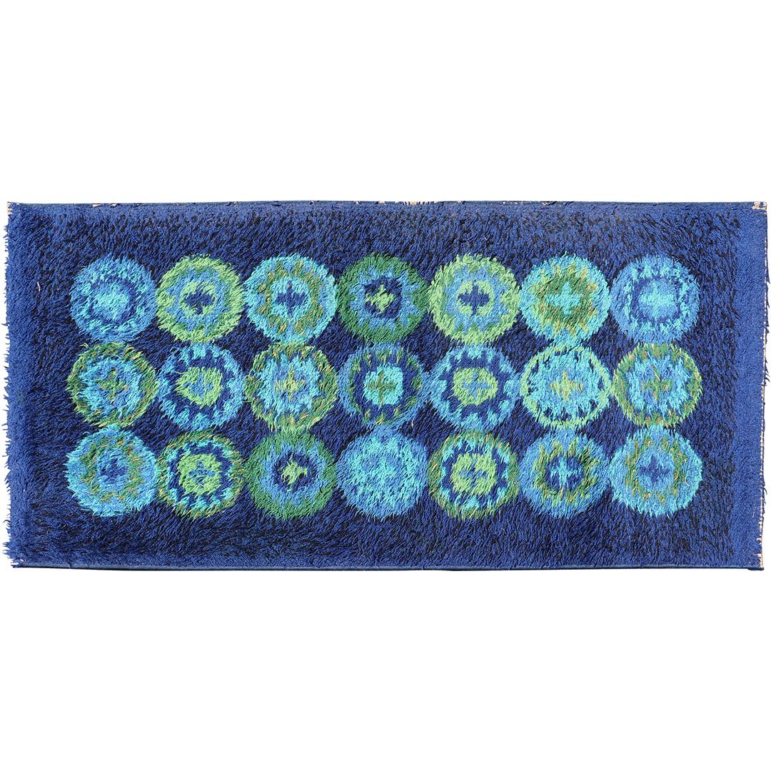 Mid-Century Modern Wool Shag Blue Area Size Rug (1 of 7)