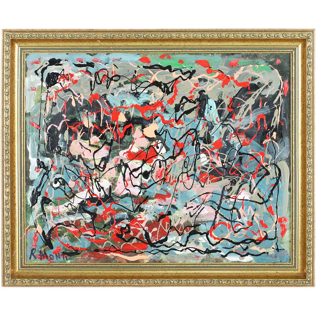 R Monti, Mid-Century Modern Abstract Drip Art O/c (1 of 8)
