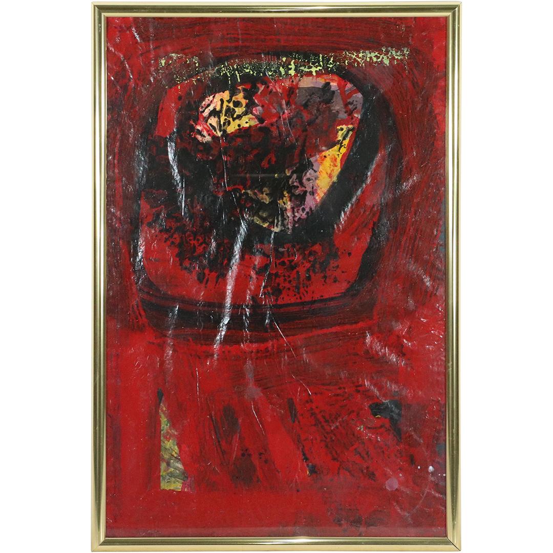 Mid-Century Modern Red Abstract Oil Painting Framed (1 of 7)
