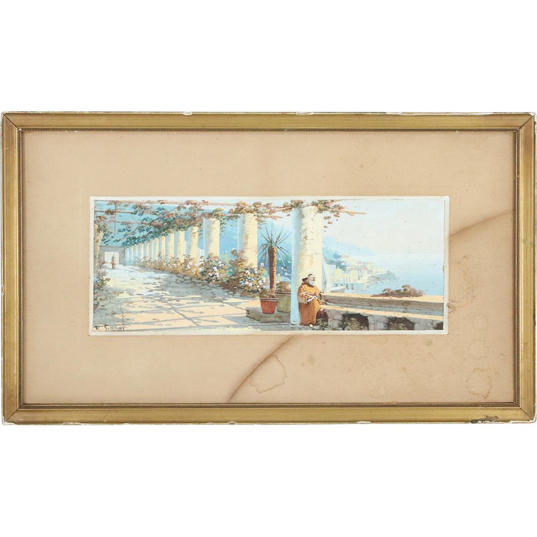 Yves Gianni, Gouache Painting Monk, Sorrento, Columns (1 of 7)