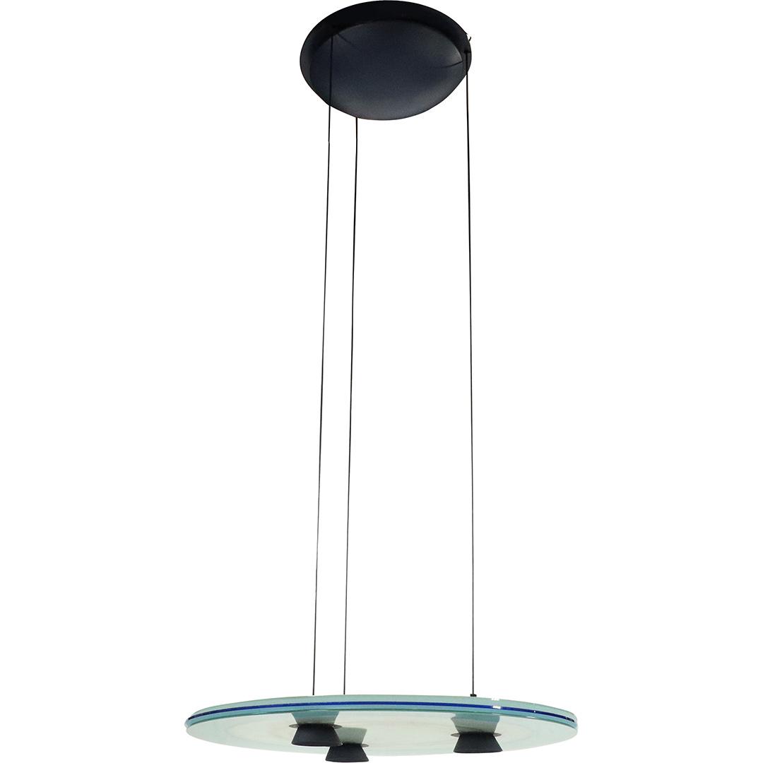 Arteluce Chandelier, AURORA 1040: Arteluce Chandelier, AURORA 1040 23 w , 49 h. VDesigner & Manufacturer: Arteluce Markings: marking(s) Country of Origin & Materials: Italy; glass, metal, plastic Additional Information: Chandelier is