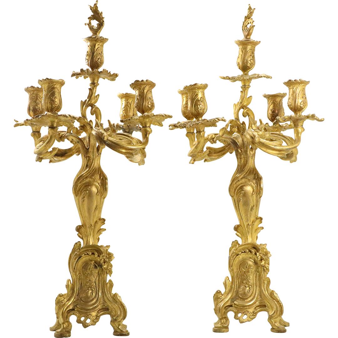 Pair 19th C. French Bronze Candelabras Quality Casting (1 of 10)