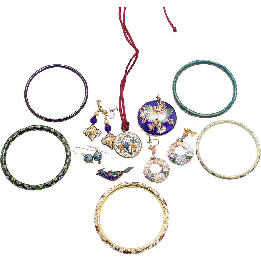 11 Pc Assorted Cloisonne Bangles, Pendants, Earrings (1 of 9)