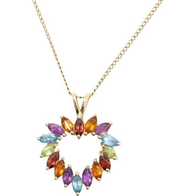 10K Gold Mothers Heart Pendant Multi Colored Stones (1 of 5)