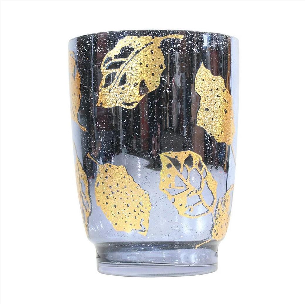 Modern Design Iridescent Glass Vase Gold Leaves Decor (1 of 11)