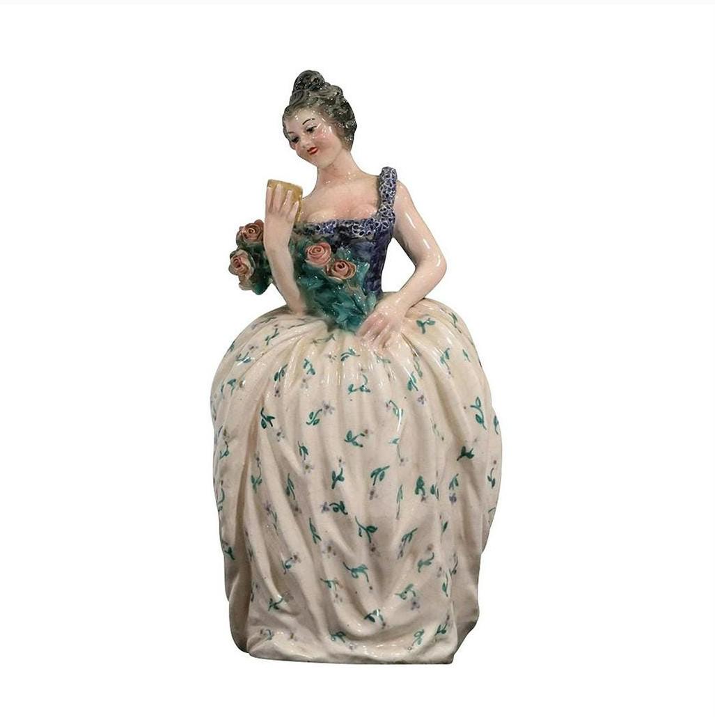 Vintage Italian Ceramic Woman in Gown Holding Roses (1 of 11)