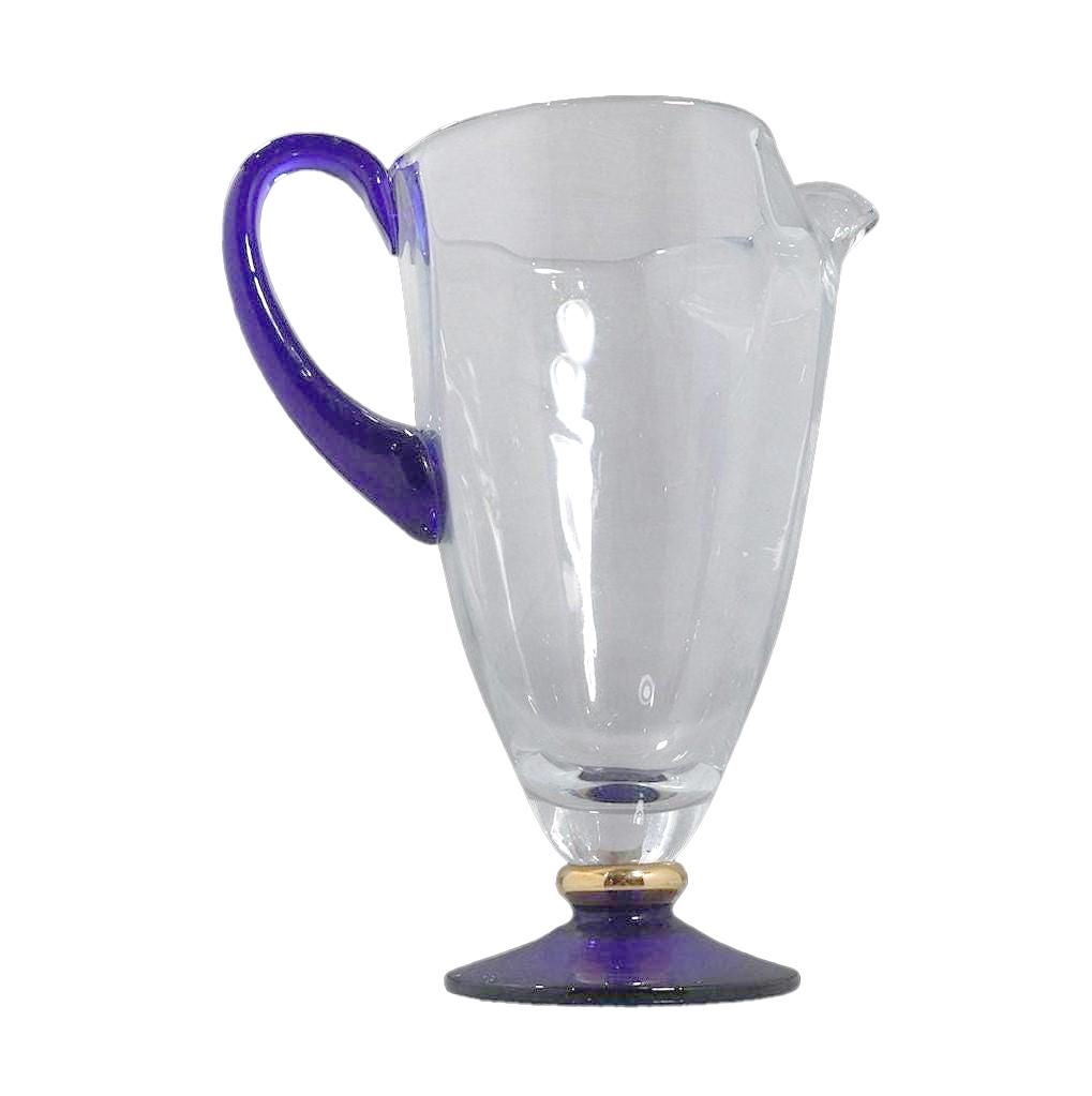 Crystal Glass Water Pitcher with Applied Cobalt Handle (1 of 5)