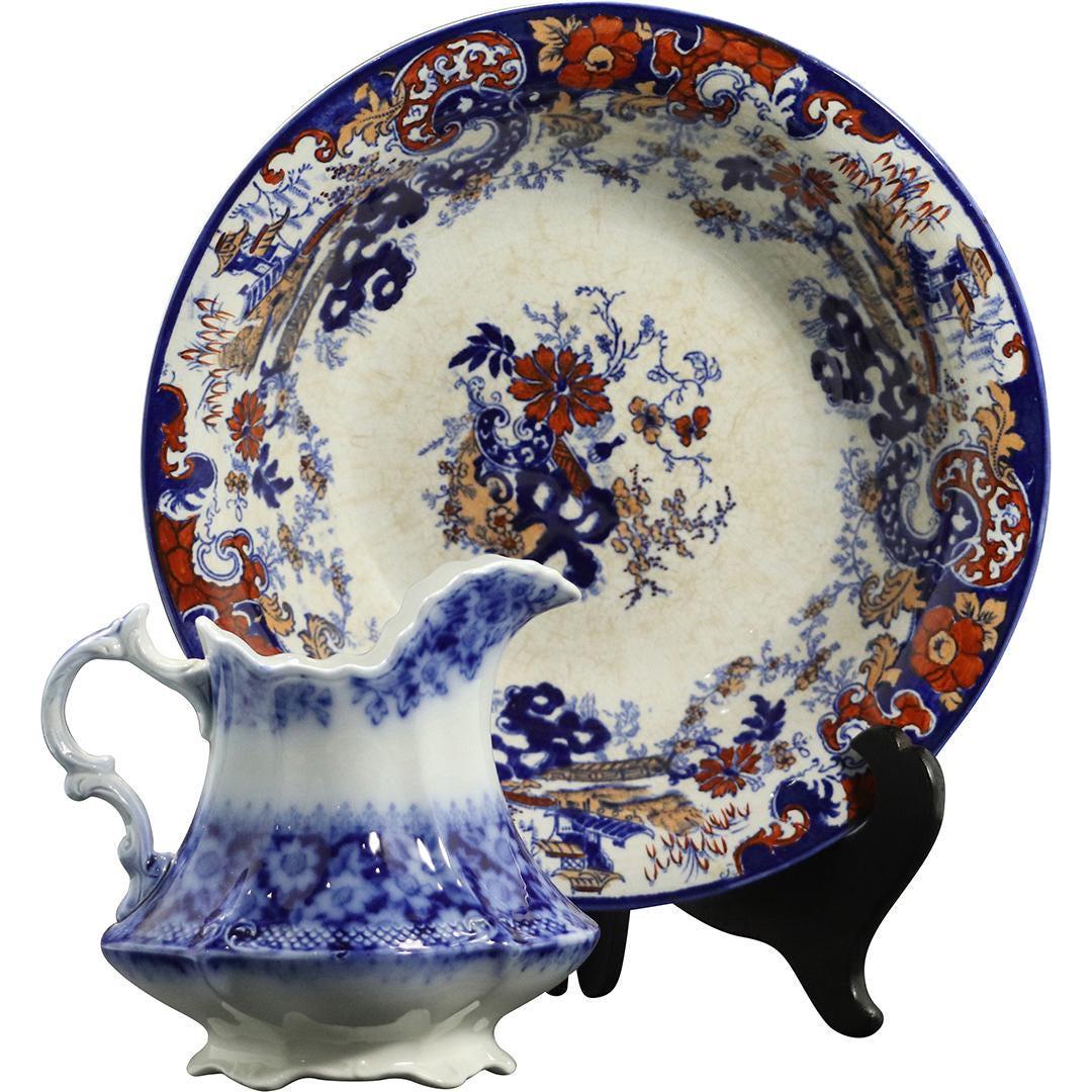 [2] Early Ironstone Decorated Plate, Flow Blue Pitcher (1 of 11)