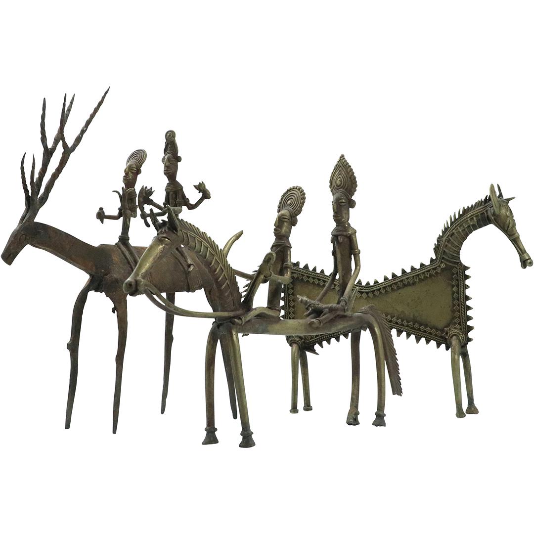 [3] Assorted African Bronze Sculptures Figures on Horse (1 of 9)