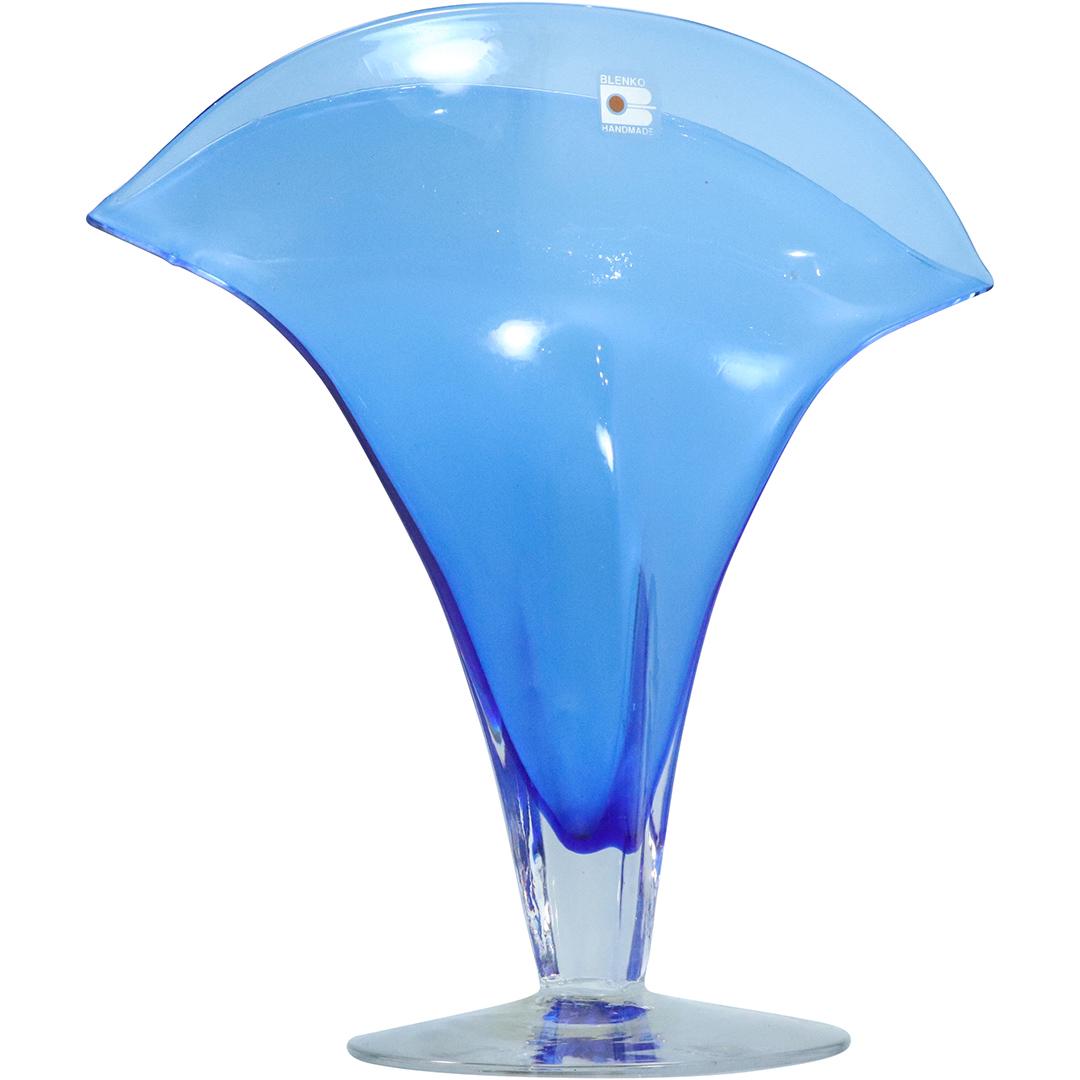 BLENKO Mid-Century Blue Glass Fan Vase with Label (1 of 8)