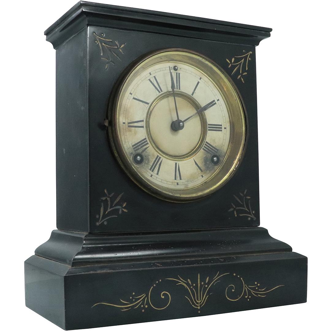 Ansonia Black Marble Mantle Clock Incised Gold Decorate (1 of 10)