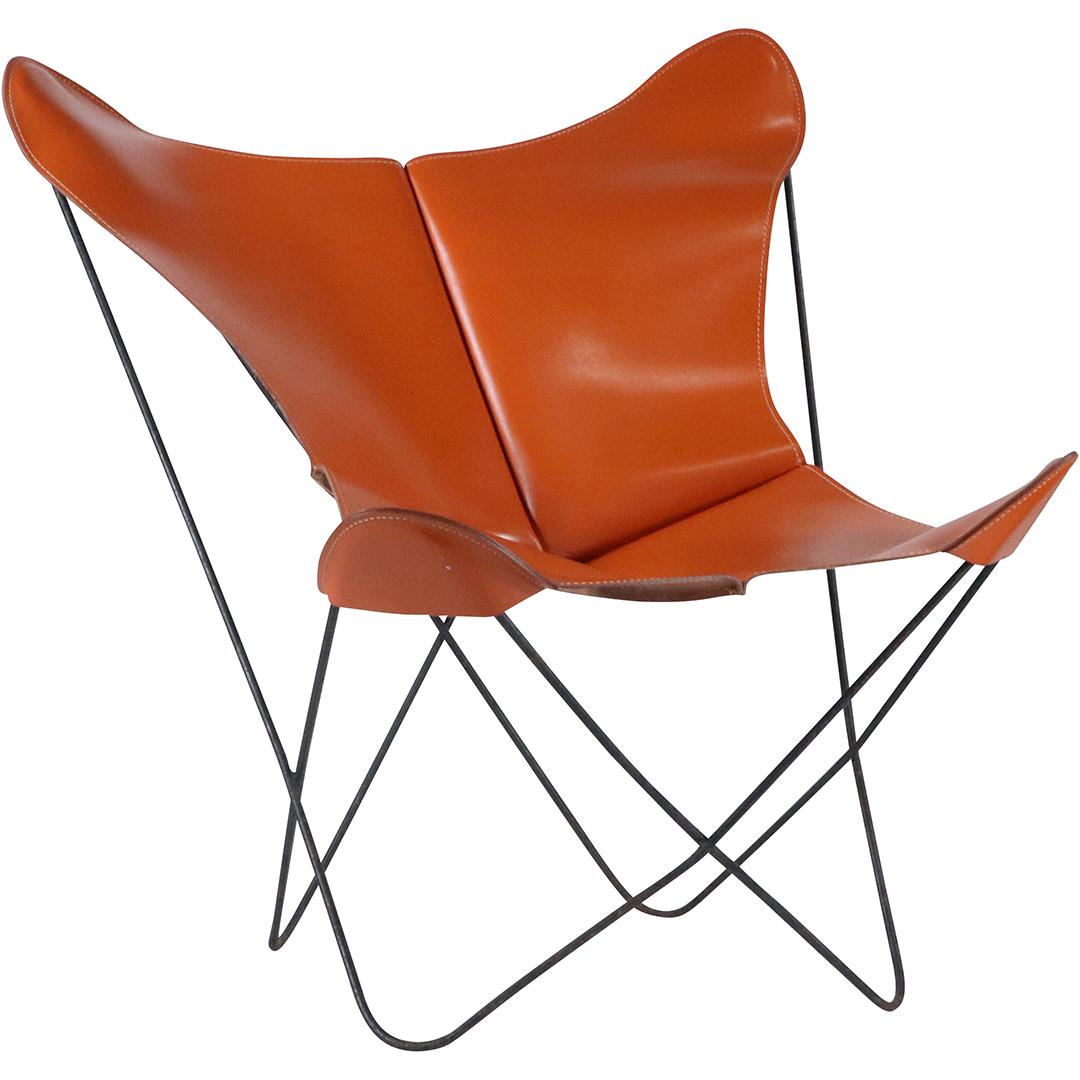 2 Mid-Century Iron Frame BUTTERFLY CHAIRS Leather Seats (1 of 12)