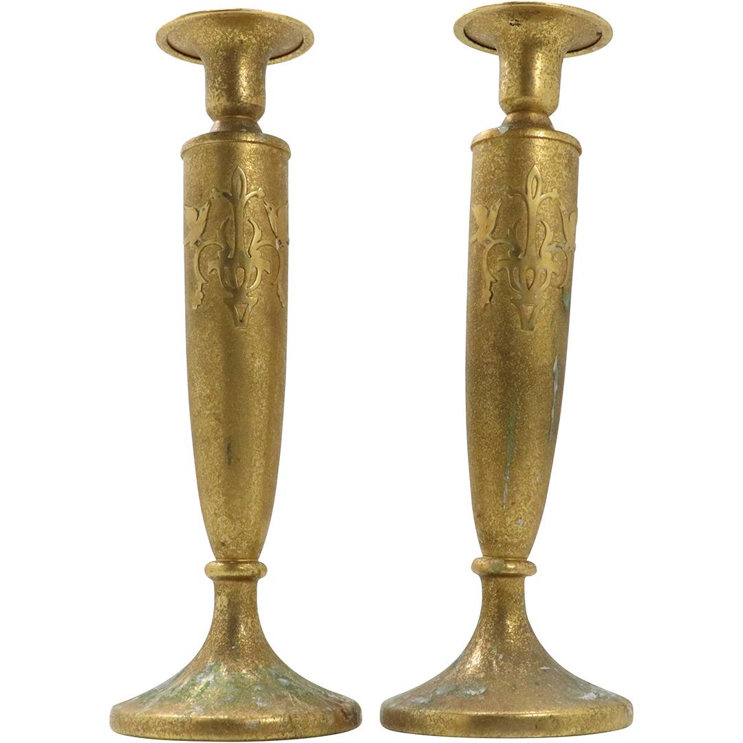 2 Gold SILVER CEST Incrusted Bronze Tall Candlesticks (1 of 8)