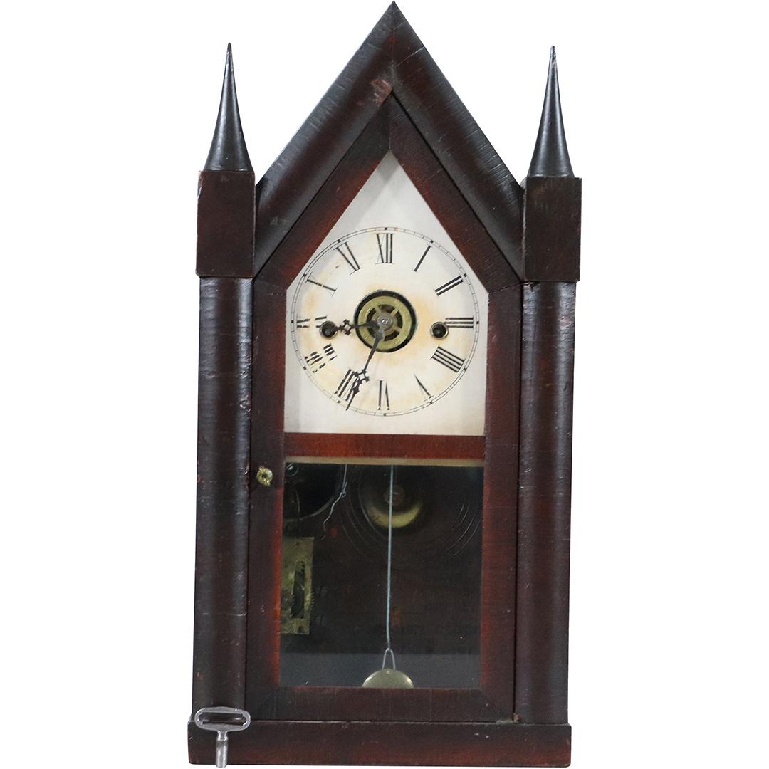 Chauncey Jerome 8-Day Steeple Clock, Key & Pendulum (1 of 7)