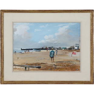 Walter Stuempfig; American Watercolor Signed: Walter Stuempfig; American Watercolor Signed. Watercolor on paper. Cape May Beach, NJ. Faintly signed lower center; 11.5in. X 15.5in.(image), 17.5in. X 21.5in.(outside frame)