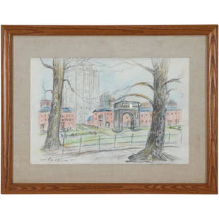 William Glackens(after); American Drawing Washington Sq: William Glackens(after); American Drawing Washington Square. Colored pencil on paper. Washington Square, NYC. After William Glackens. Bears signature lower left and dated 1910; 11.5in. X 16.5in.(image