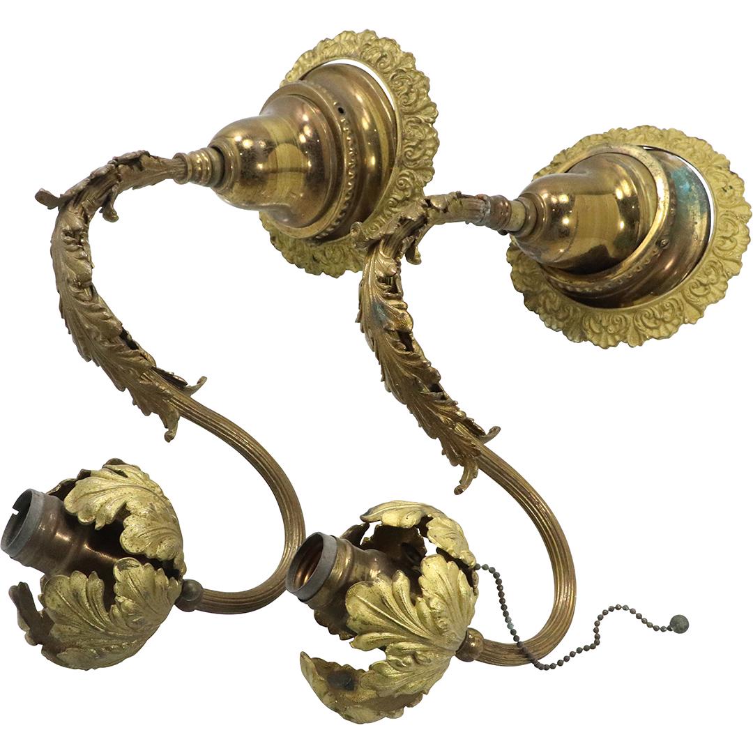 [2] Antique French Brass Flower Form Wall Sconces (1 of 8)