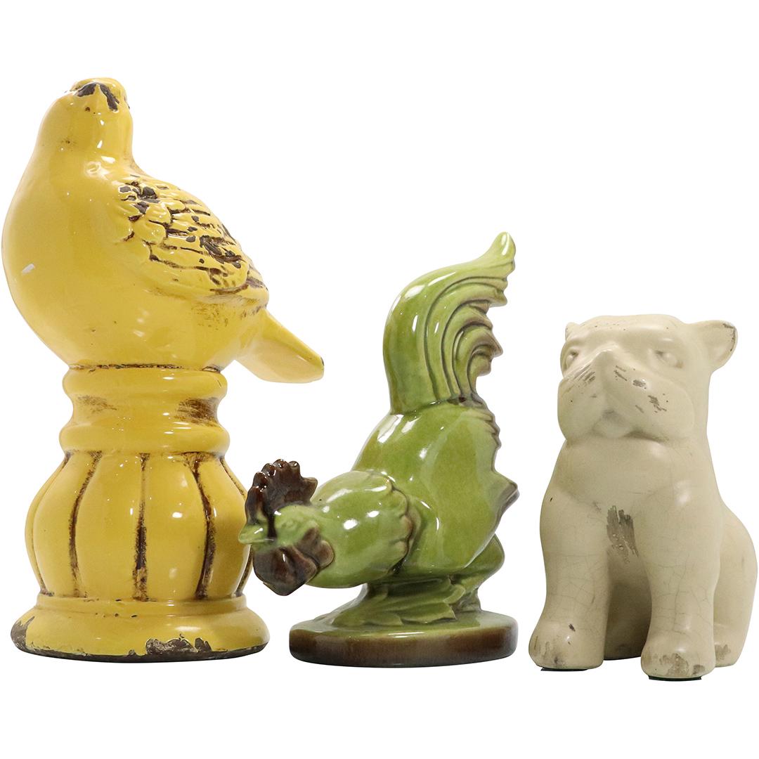 3 Vintage Ceramic Animal Figures: Dove, Rooster, Dog (1 of 9)
