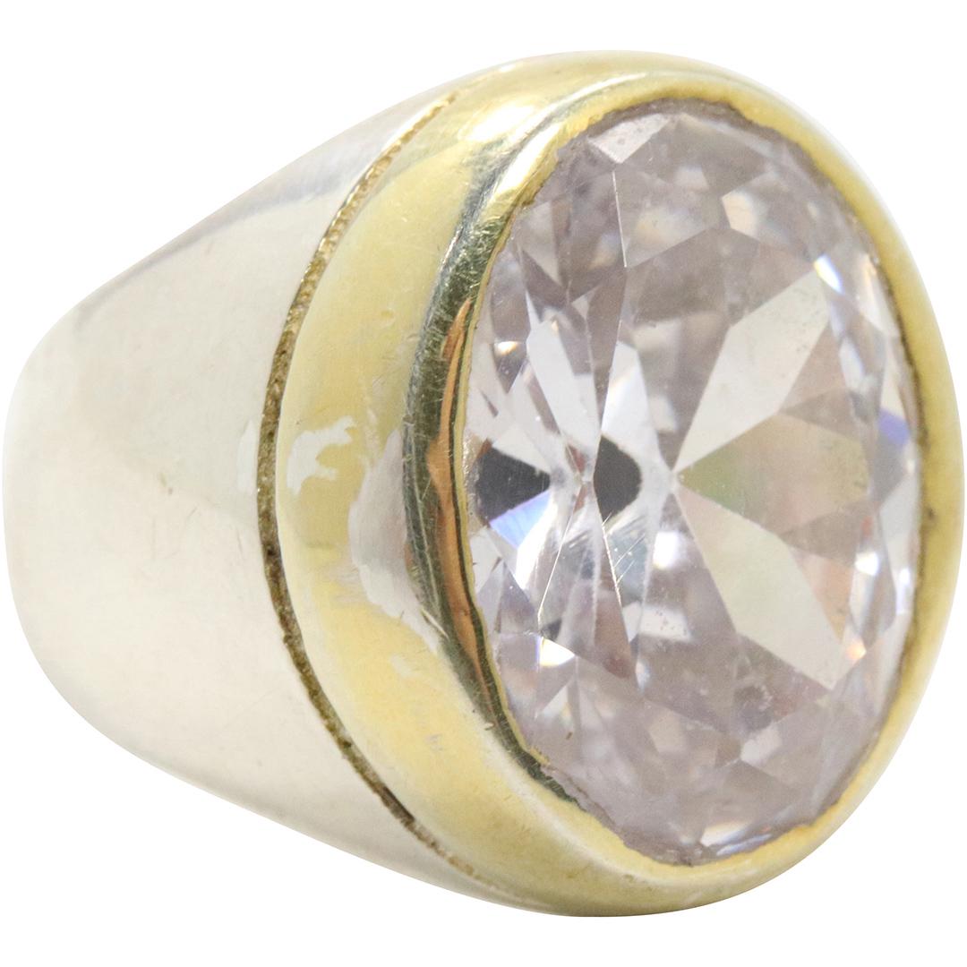 .925 Sterling Silver Vermeil Large CZ Men's Ring (1 of 4)
