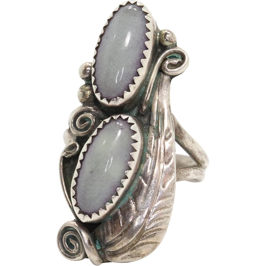 Sterling Silver Ladies Ring Double Moon Stones Size 8.5 (1 of 5)