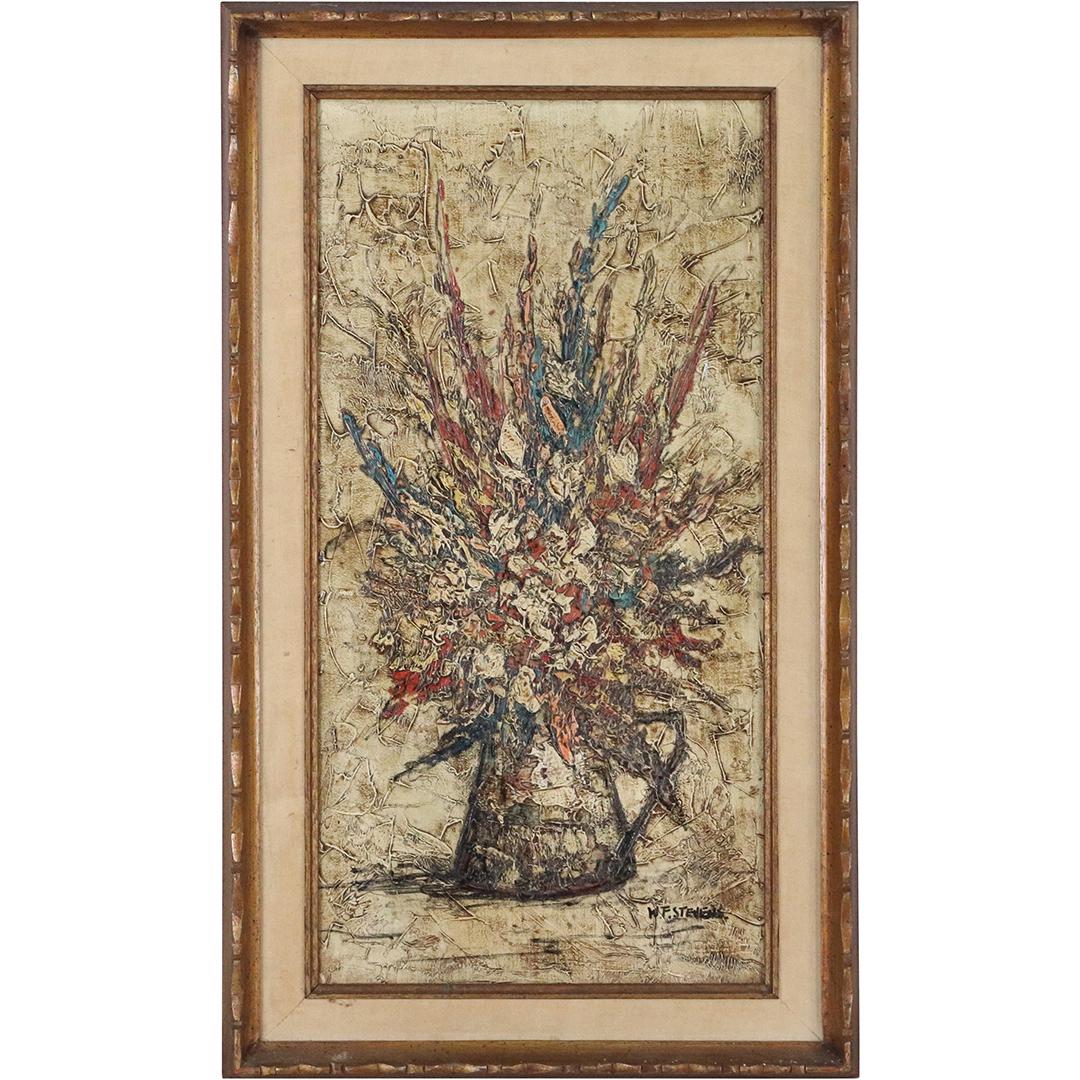 W F Stevens, O/c Mid-Century Still Life Flowers in Vase (1 of 7)