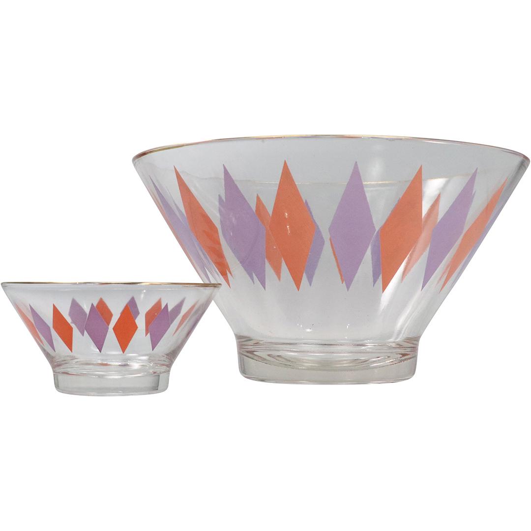 Mid-Century Modern Purple Diamonds Glass Chip & Dip (1 of 5)