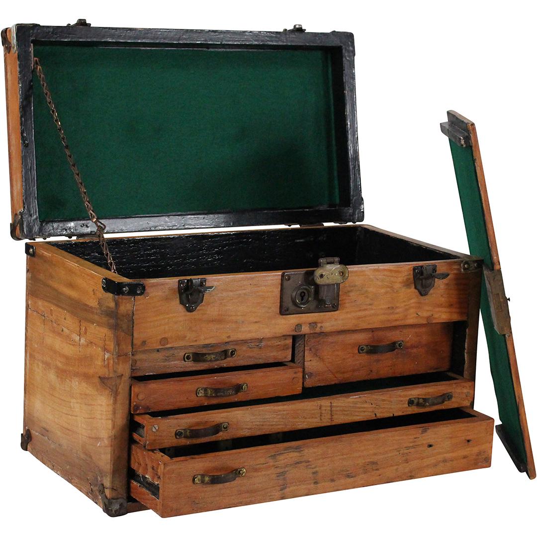 Antique Wooden Machinist Chest Lift Top Multi Drawers (1 of 9)