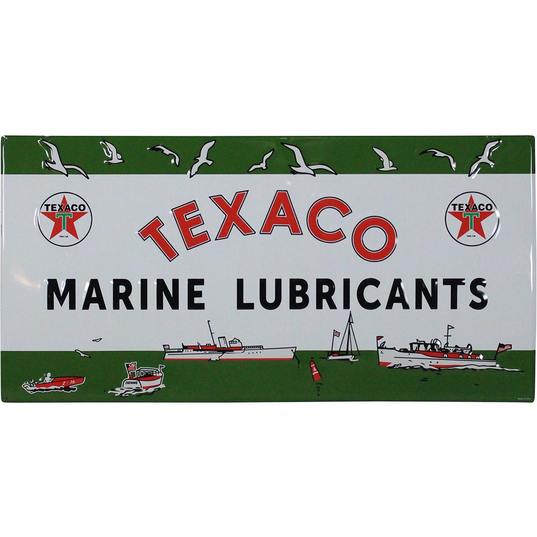 TEXACO Marine Lubricants Tin Advertising Sign: TEXACO Marine Lubricants Tin Advertising Sign. Made in USA. Size: 18h x 36 in