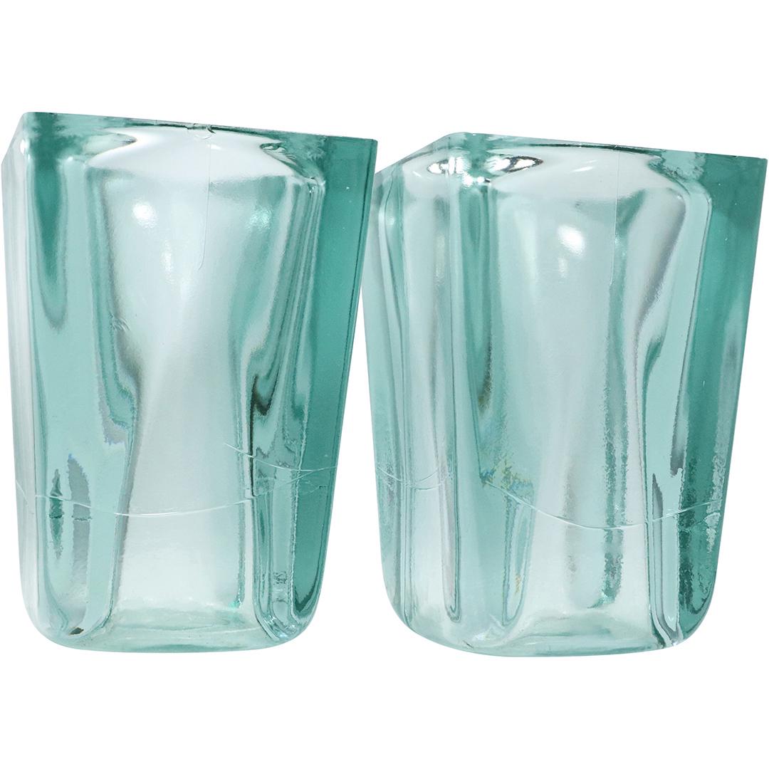[2] Mid-Century Modern Thick Square Glass Vases: [2] Mid-Century Modern Thick Square Glass Vases. Size: 8.25h x 5.75w