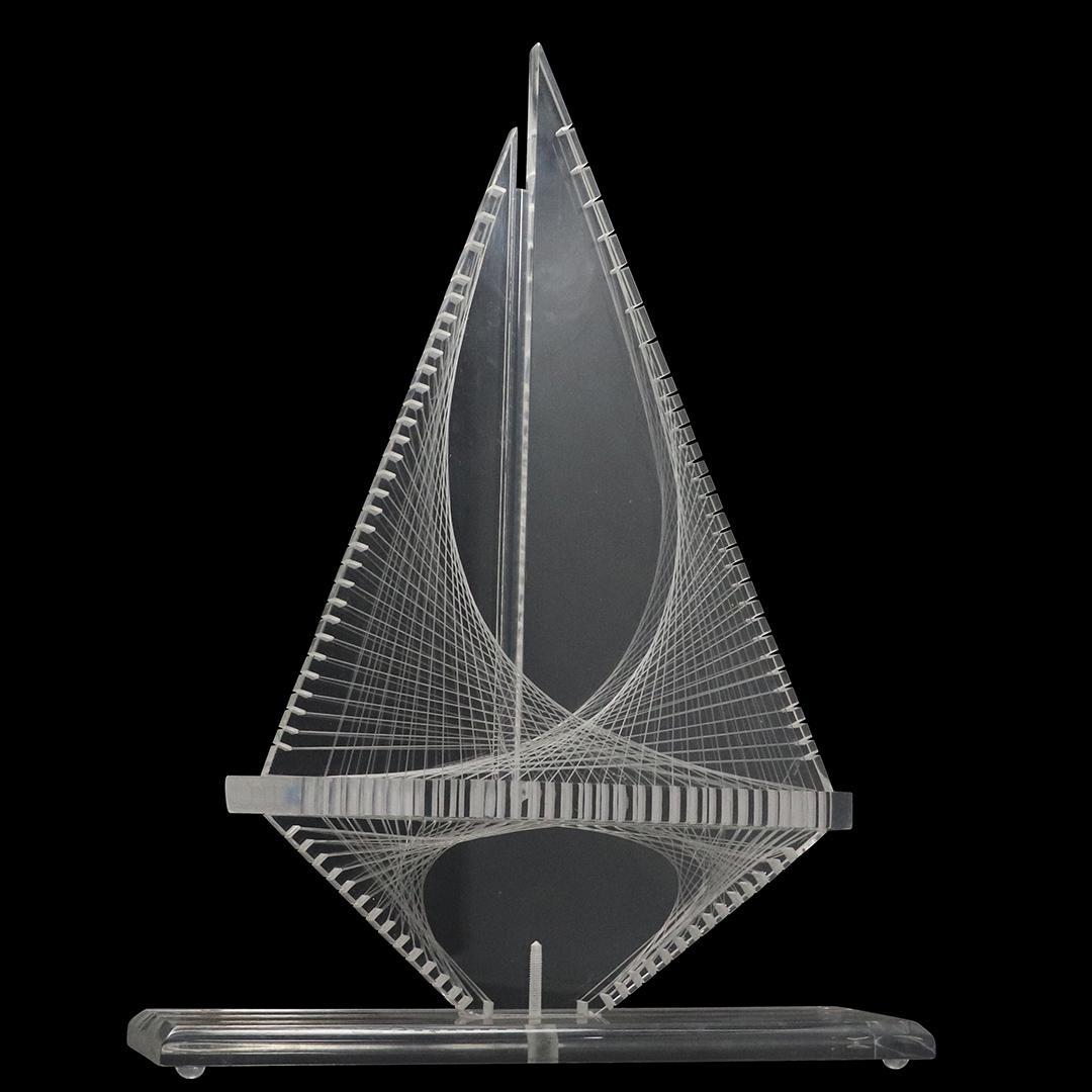 Mid-Century Modern Lucite & String Sail Boat Sculpture (1 of 7)
