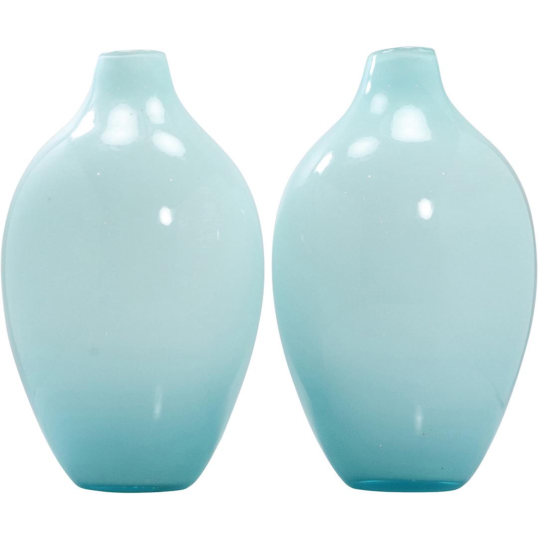 [2] Mid-Century Modern Sky Blue Glass Vases (1 of 5)