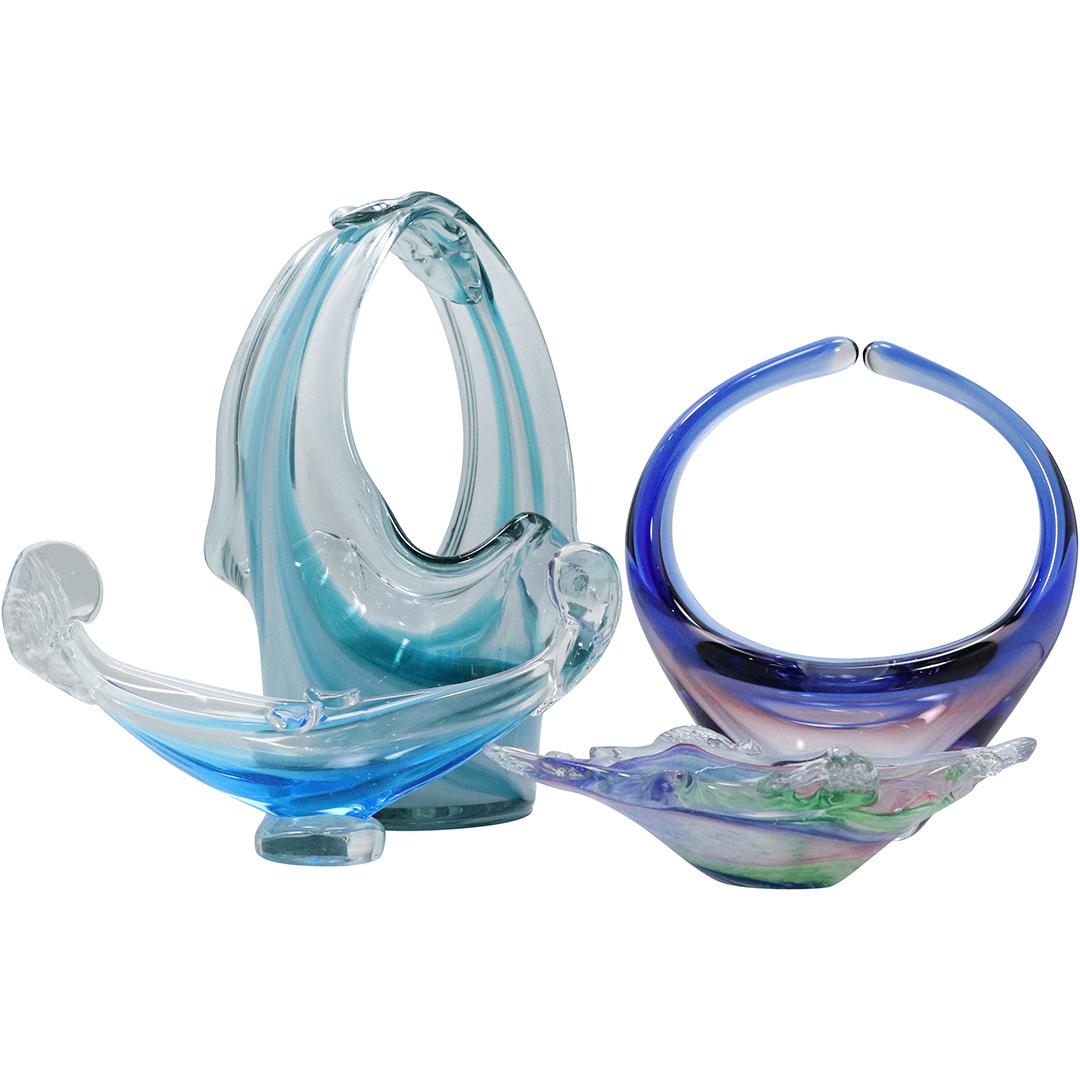 4 Mid-Century Hand Blown Free Form Glass Baskets, Bowls (1 of 12)
