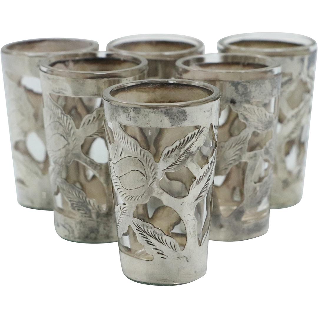 6 Sterling Silver .925 Heavy Overlay Glass Cordials (1 of 4)