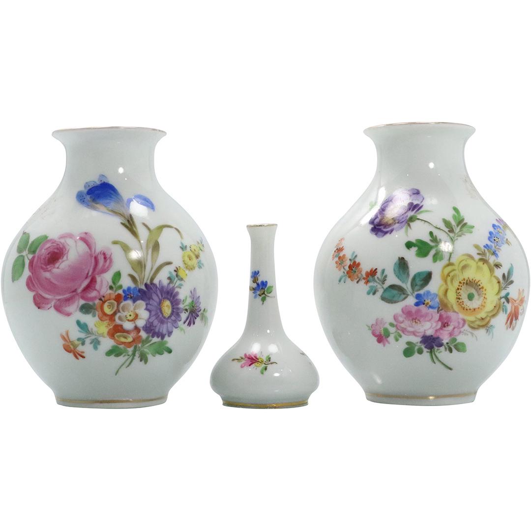 3 Assorted DRESDEN Fine Porcelain Floral Vases (1 of 9)